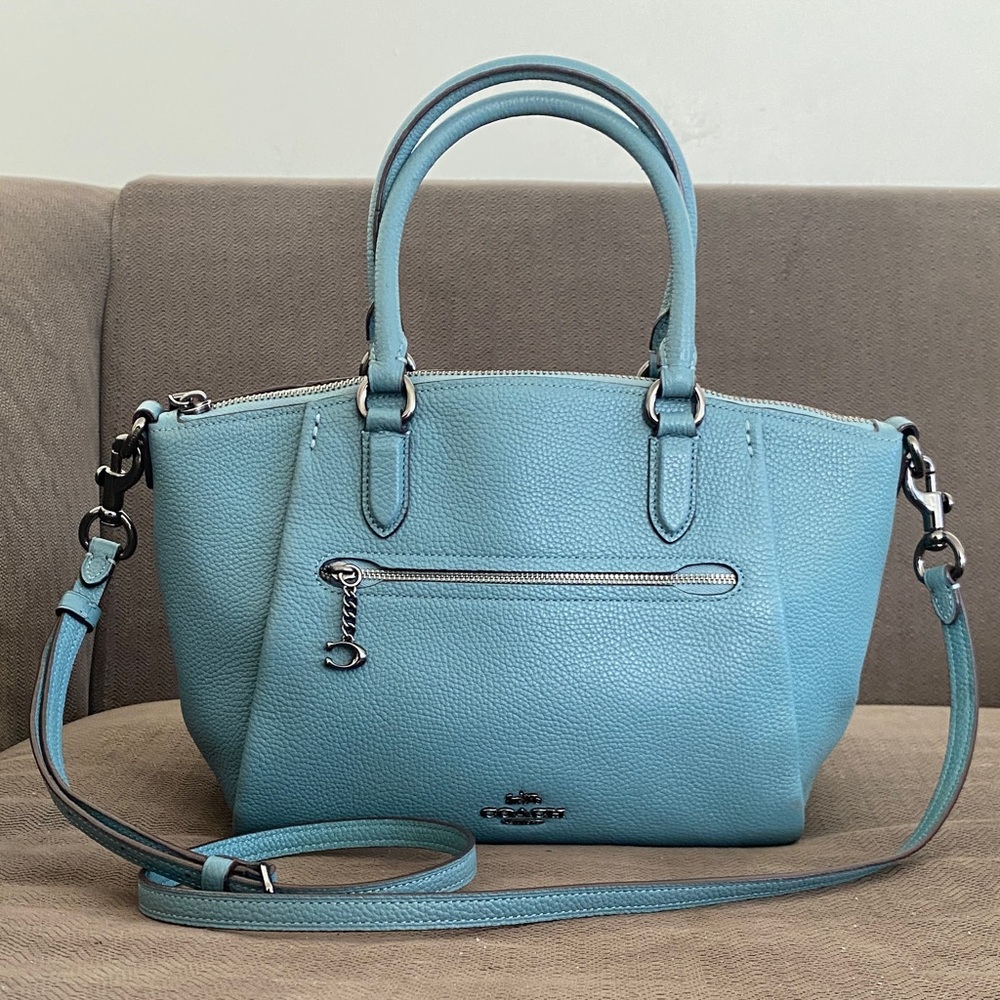 Sold! Coach Aqua Blue Small Elise Pebble Leather Satchel (79316)